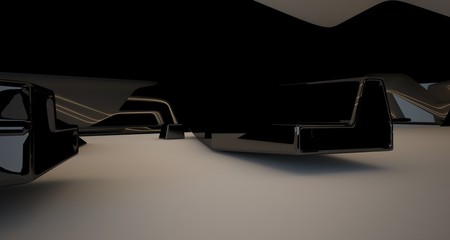 Abstract architectural black and white interior of a modern villa with neon lighting. 3D illustration and rendering.