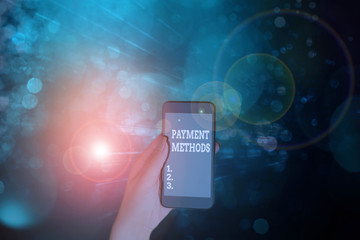 Word writing text Payment Methods. Business photo showcasing trade of value from one party to...