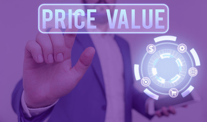Conceptual hand writing showing Price Value. Concept meaning the price of a product based on what...