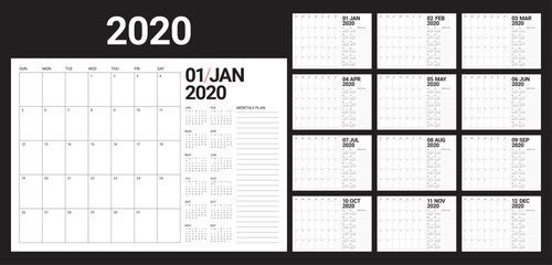 Year 2020 desk calendar vector illustration