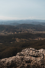 The countryside valley and mountain views from Mount Comboyne lookout, New South Wales. 