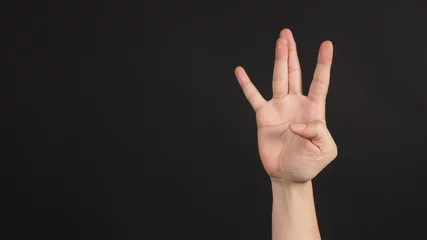 Fotobehang Kust Hip-hop west coast hand sign on black background.  © nisara