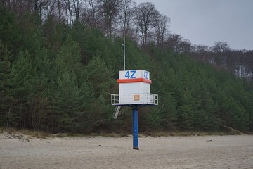 Lifesaver tower at baltic sea coast, Translation: