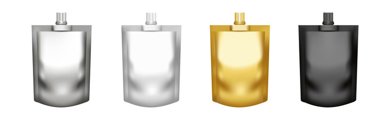 Set of realistic pouch doypack with top spout