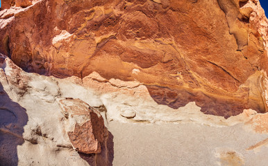 Rock with petroglyphs under the sun in Atacama, Chile