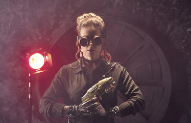 Steampunk woman with Sci fi  gun
