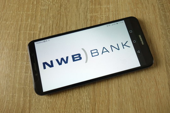 KONSKIE, POLAND - March 11, 2019: Nederlandse Waterschapsbank ( NWB Bank) logo displayed on smartphone