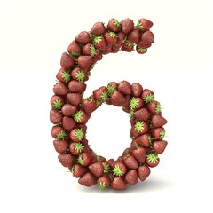 3D render of number 6 made out of Strawberry