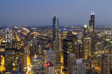 Fototapeta na wymiar Beautiful aerial view of Chicago skyline at evening, Illinois, USA