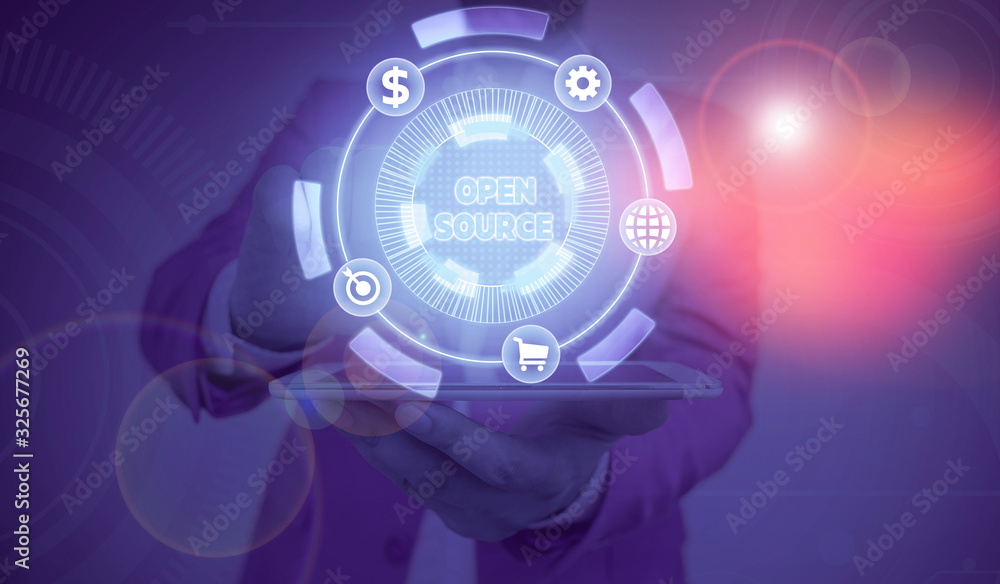 Poster word writing text open source. business photo showcasing denoting software which original source cod