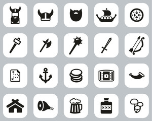 Viking Icons Black & White Flat Design Set Big
