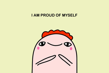 I am proud of myself hand drawn vector illustration affirmation in cartoon comic style man cheerful
