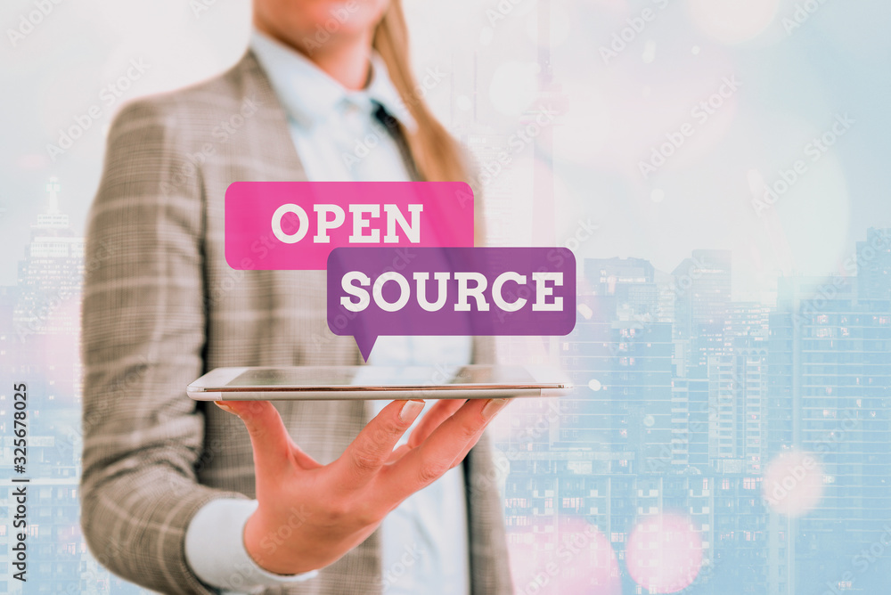 Fototapete Conceptual hand writing showing Open Source. Concept meaning denoting software which original source code is made free