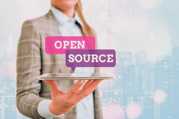 Conceptual hand writing showing Open Source. Concept meaning denoting software which original...
