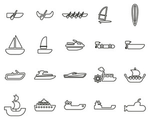 Boat Or Ship Icons Black & White Thin Line Set Big