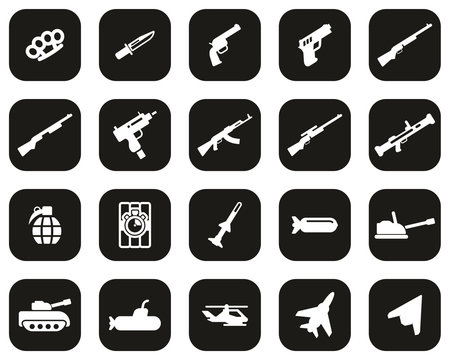 Weapons Icons White On Black Flat Design Set Big
