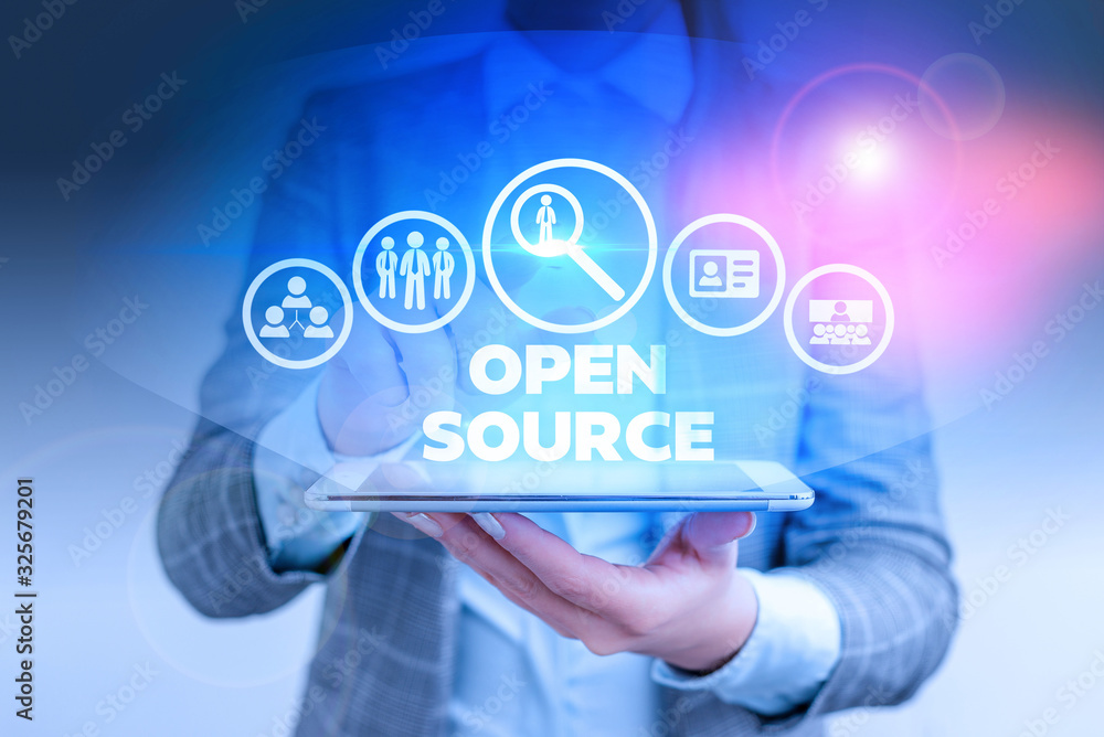 Fototapete Word writing text Open Source. Business photo showcasing denoting software which original source code is made free