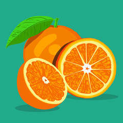 Orange full and slice piece with shadow