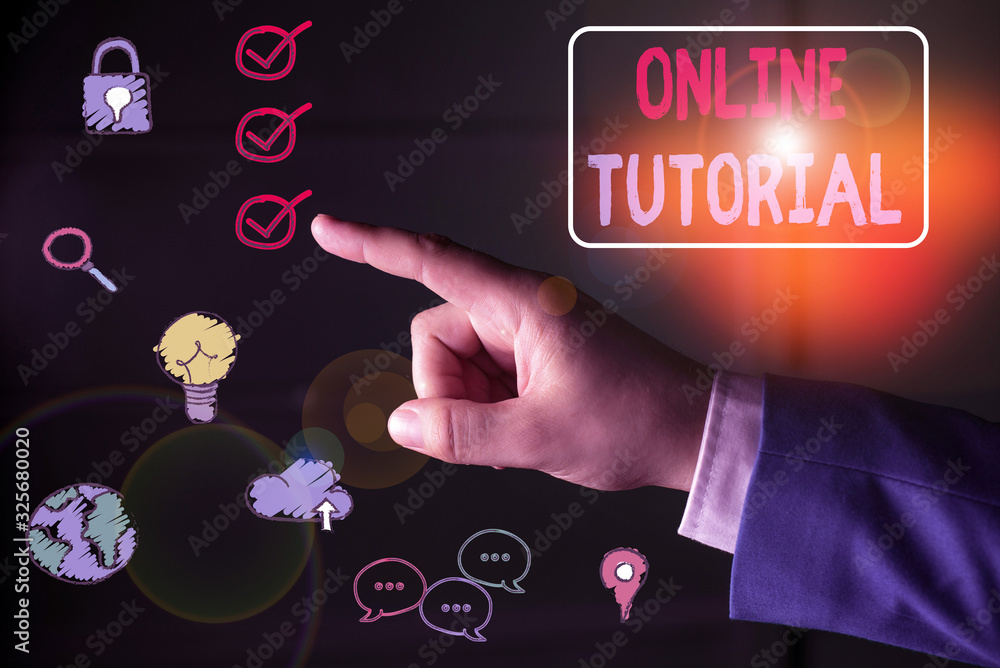 Aufkleber conceptual hand writing showing online tutorial. concept meaning process of tutoring in an online or
