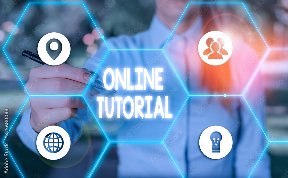 Poster text sign showing online tutorial. business photo showcasing process of tutoring in an online or vir
