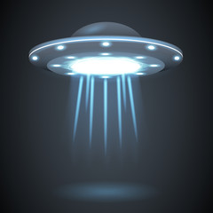 Ufo sci-fi light rays energy alien spaceship vector graphic illustration