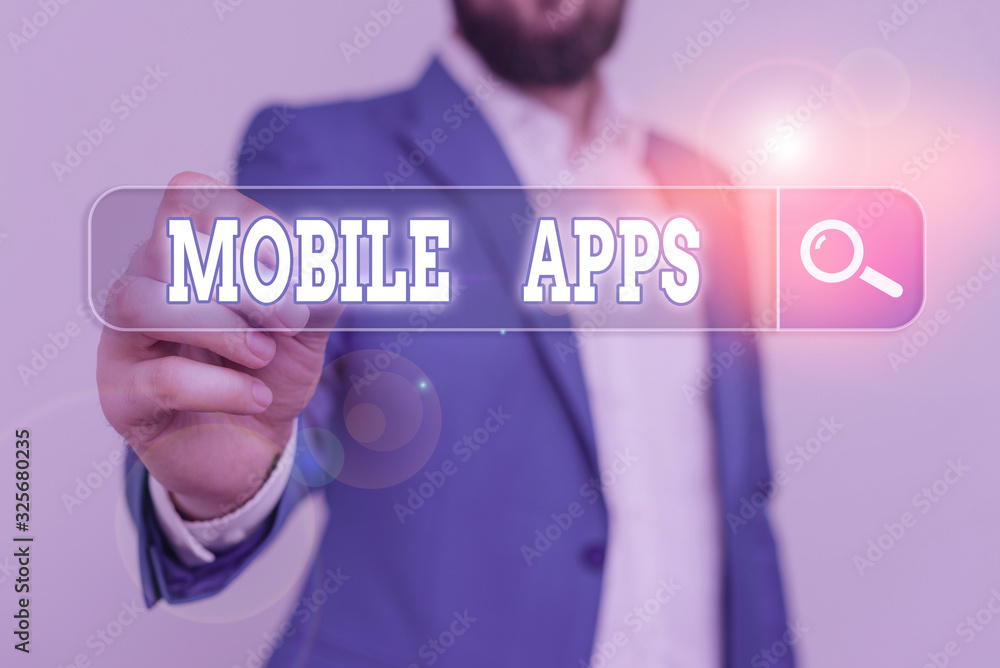 Poster writing note showing mobile apps. business concept for application software designed to run on a mob