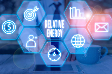 Writing note showing Relative Energy. Business concept for quantitative property that must be...