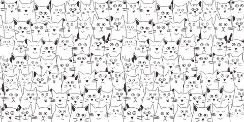 Animal background with cats different emotions, hand drawn. Stylized characters. Vector