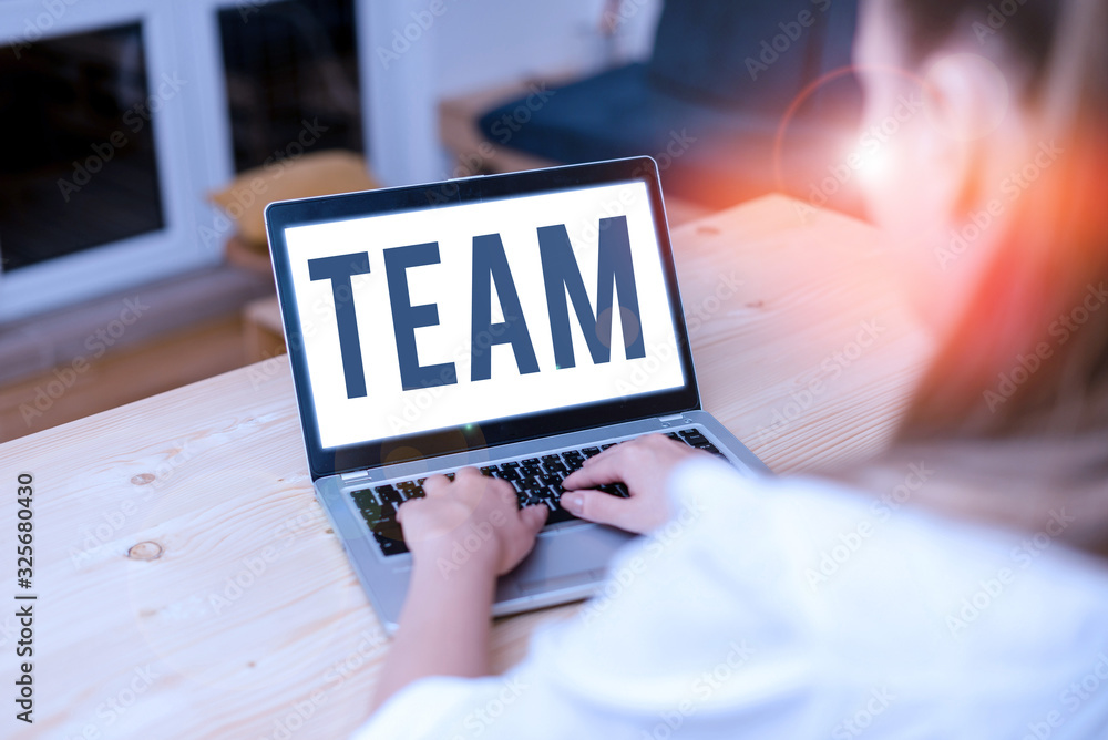 Poster writing note showing team. business concept for group of showing working together classed and share 