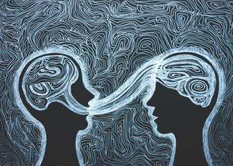 Disegno grafico voce, linguaggio, parlare. Comunicazione. Dialogo tra due persone. © Kateryna Kovarzh