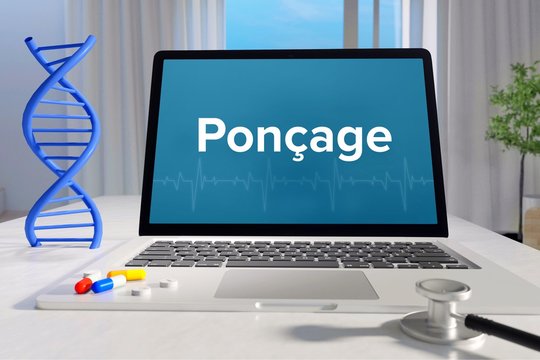 Poncage &ndash; Medizin, Gesundheit. Computer im Büro mit Begriff auf dem Bildschirm. Arzt, Gesundheitswesen
