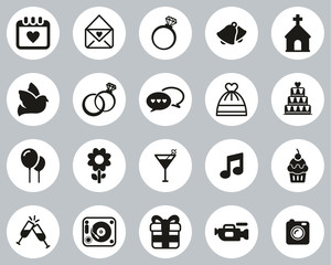 Wedding Icons Black & White Flat Design Circle Set Big