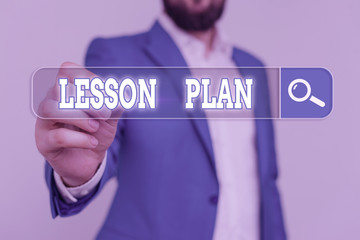 Writing note showing Lesson Plan. Business concept for a teacher s is detailed description of the...