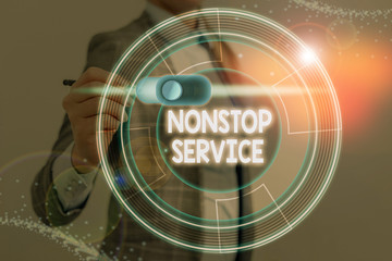 Writing note showing Nonstop Service. Business concept for service that is available any time and...