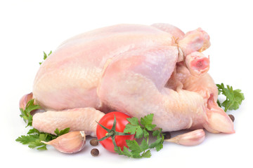 Chicken with vegetables on a white background