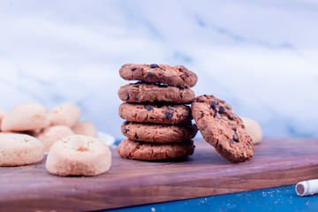 Oatmeal cookies on the blue table