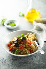 Spaghetti with vegetable ragout and fresh parsley