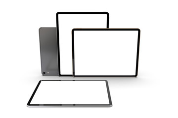 Set of tablet computer isolated on white background, with blank screen. Template, mockup, isolated.