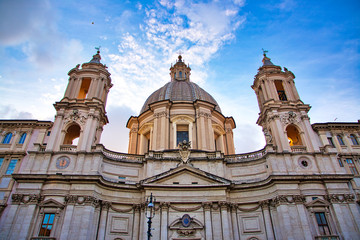 Fototapeta na wymiar Rome, Italy, February-18-2020. Saint Agnes is the Baroque church in Rome, Italy, it faces onto the piazza navona one of the main urban space in hte historic center.