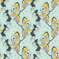 Cute Whimsical Fairies Vector Seamless Pattern