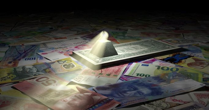 the eye of providence supervise all global currencies. concept of US dollar as the world's dominant reserve currency, international financial management, global banking system