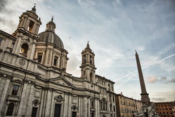 Fototapeta na wymiar Rome, Italy, February-18-2020. Saint Agnes is the most prominent building of the Navona square in Rome,