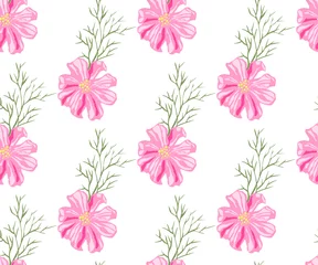  Seamless floral pattern with Cosmos bipinnatus. Hand drawing decorative background. Vector pattern. Print for textile, cloth, wallpaper, scrapbooking © Artmirei