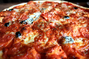 pizza with salami and cheese