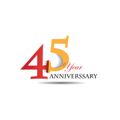 45 Years Anniversary Celebration Red And Orange Vector Template Design Illustration