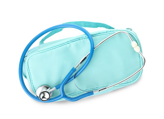 Stethoscope with bag on white background