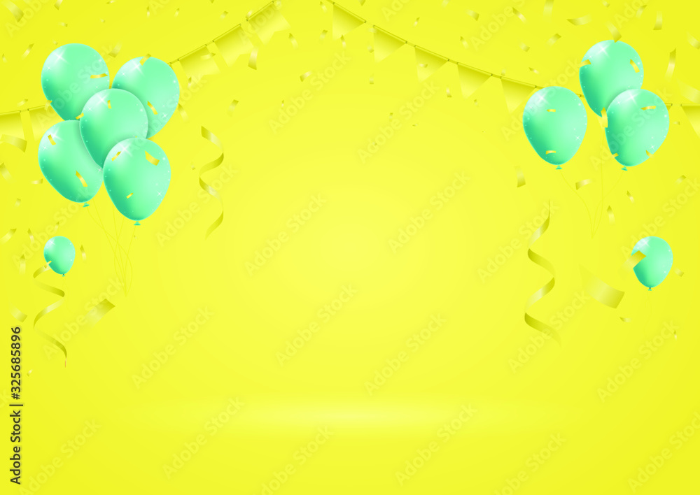Poster balloons floating in yellow pastel background . isolated vector elements
