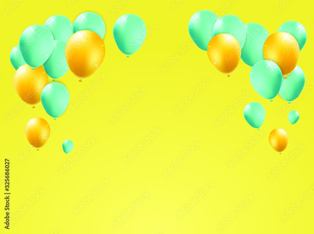 Poster balloons floating in yellow pastel background . isolated vector elements
