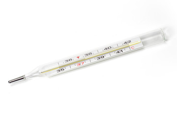 Clinical mercury thermometer. Isolated on white background