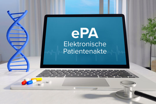 ePA (Elektronische Patientenakte) – Medizin, Gesundheit. Computer im Büro mit Begriff auf dem Bildschirm. Arzt, Gesundheitswesen